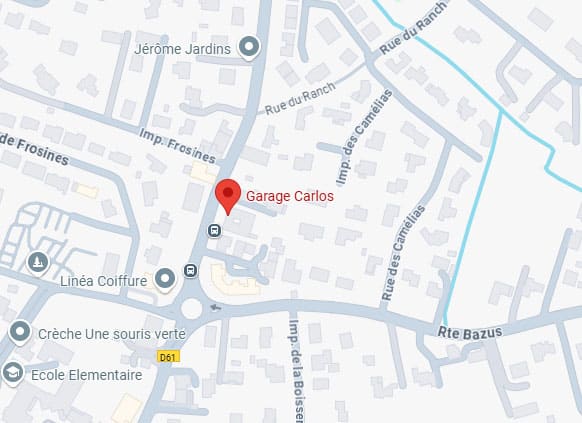 Carte montrant l'emplacement du Garage Carlos. Situé près d'Imp. Frosines et Rue du Ranch, avec Jerome Jardins, Linéa Coiffure à proximité.