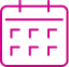 Icône contour magenta d'un calendrier avec grille des jours. Représente la planification, les dates ou un agenda.